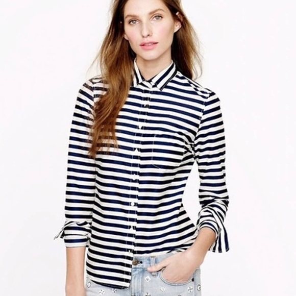 J. CREW Blue White Striped BOY Button Down Shirt size 0 - Picture 1 of 16